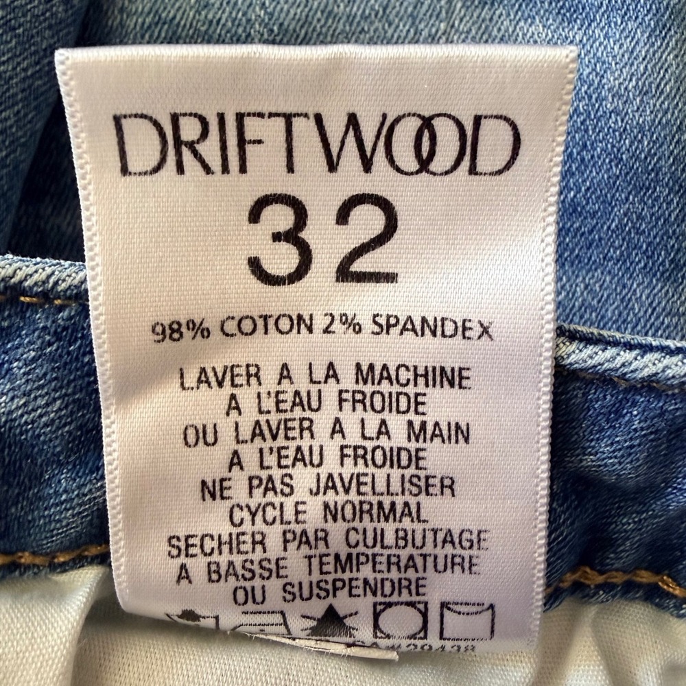 Driftwood Kelly Mid Rise Straight Leg Jeans Blue Raw Hem Size 32 L28 - Picture 4 of 5